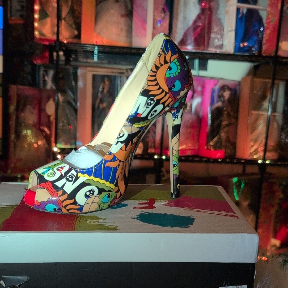 Colorful Peep-Toe Stiletto Heels
